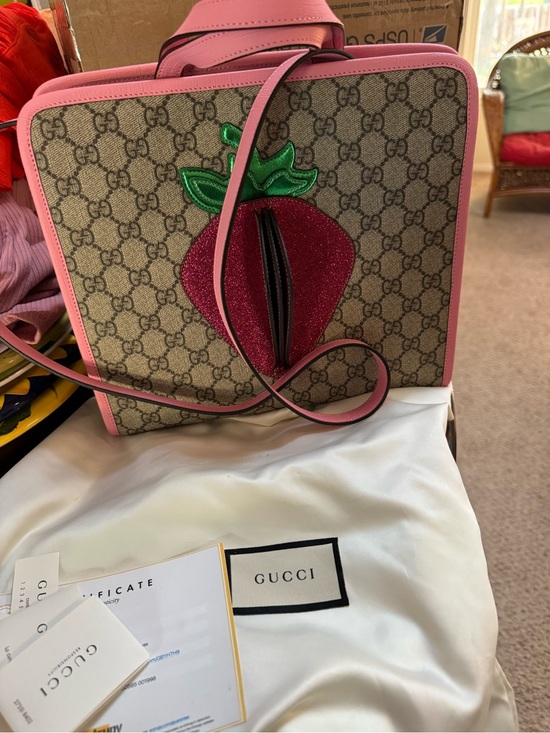 Handbags - Gucci #630585 GG Supreme Junior 3D Strawberry Tote Bag, New